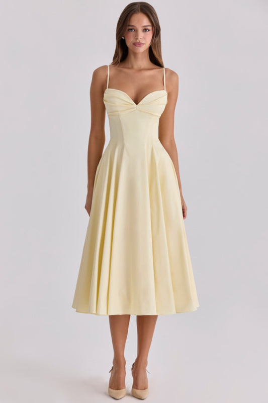 Princess Fashion Gathered Bust Elegant Midi Dress for Events