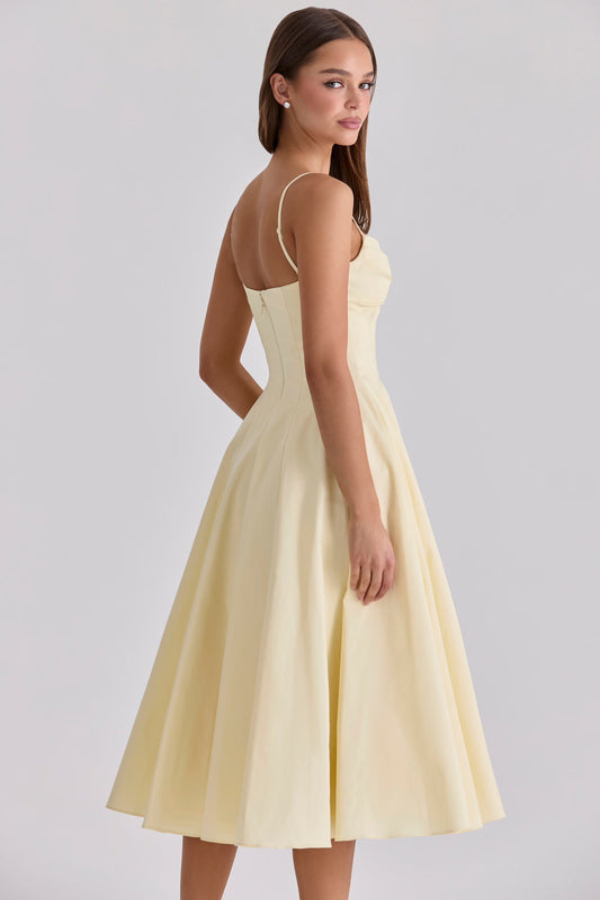 Princess Fashion Gathered Bust Elegant Midi Dress for Events