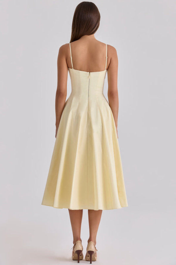 Princess Fashion Gathered Bust Elegant Midi Dress for Events