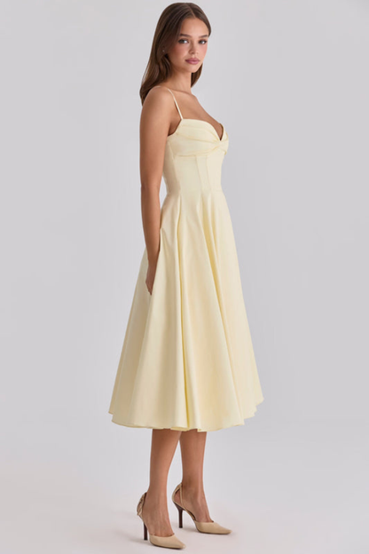 Princess Fashion Gathered Bust Elegant Midi Dress for Events