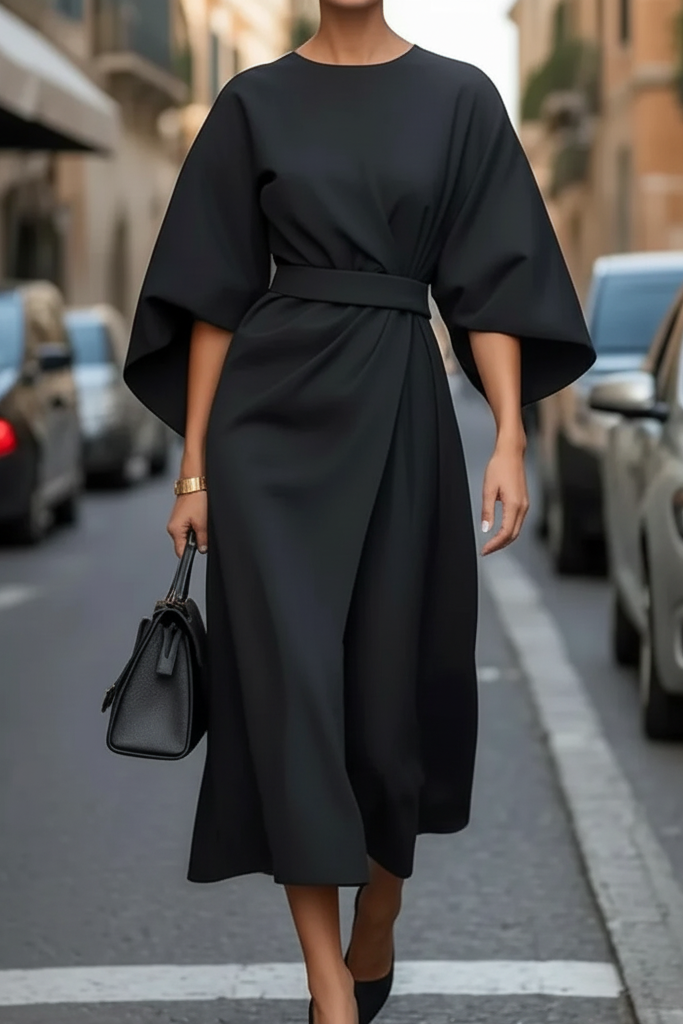 Princess Fashion Lantern Sleeve Cocktail Dress with Waist Belt
