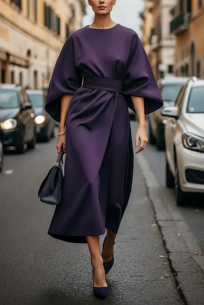 Princess Fashion Lantern Sleeve Cocktail Dress with Waist Belt