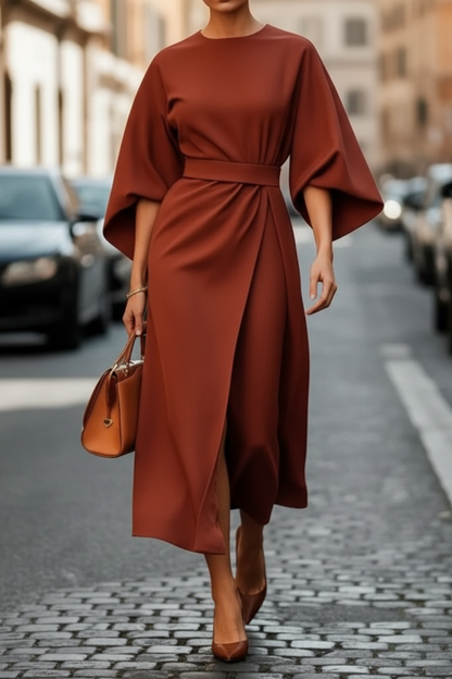 Princess Fashion Lantern Sleeve Cocktail Dress with Waist Belt