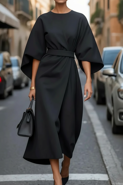 Princess Fashion Lantern Sleeve Cocktail Dress with Waist Belt