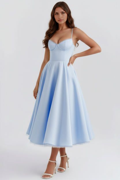 Princess Fashion Sweetheart Tulle Midi Dress for Wedding Guests