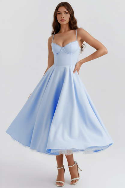 Princess Fashion Sweetheart Tulle Midi Dress for Wedding Guests
