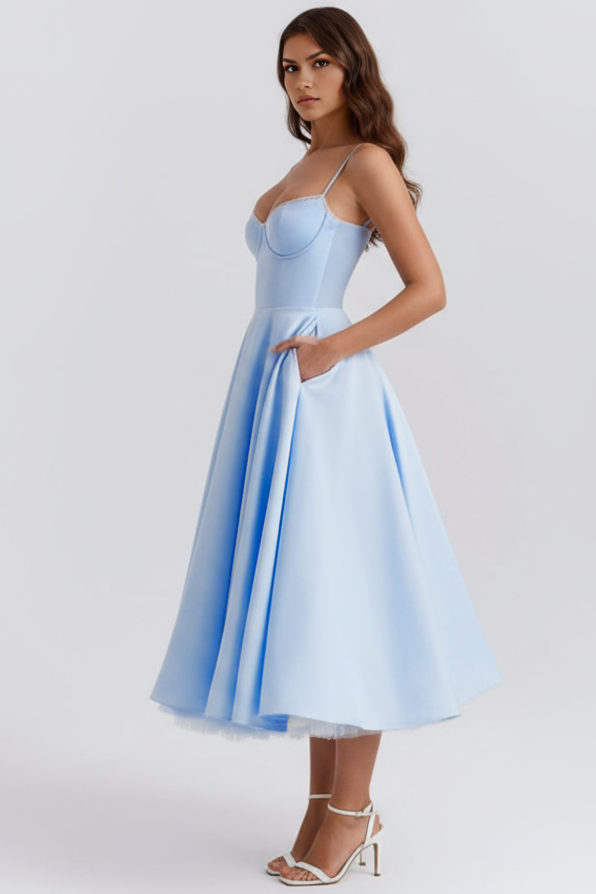 Princess Fashion Sweetheart Tulle Midi Dress for Wedding Guests