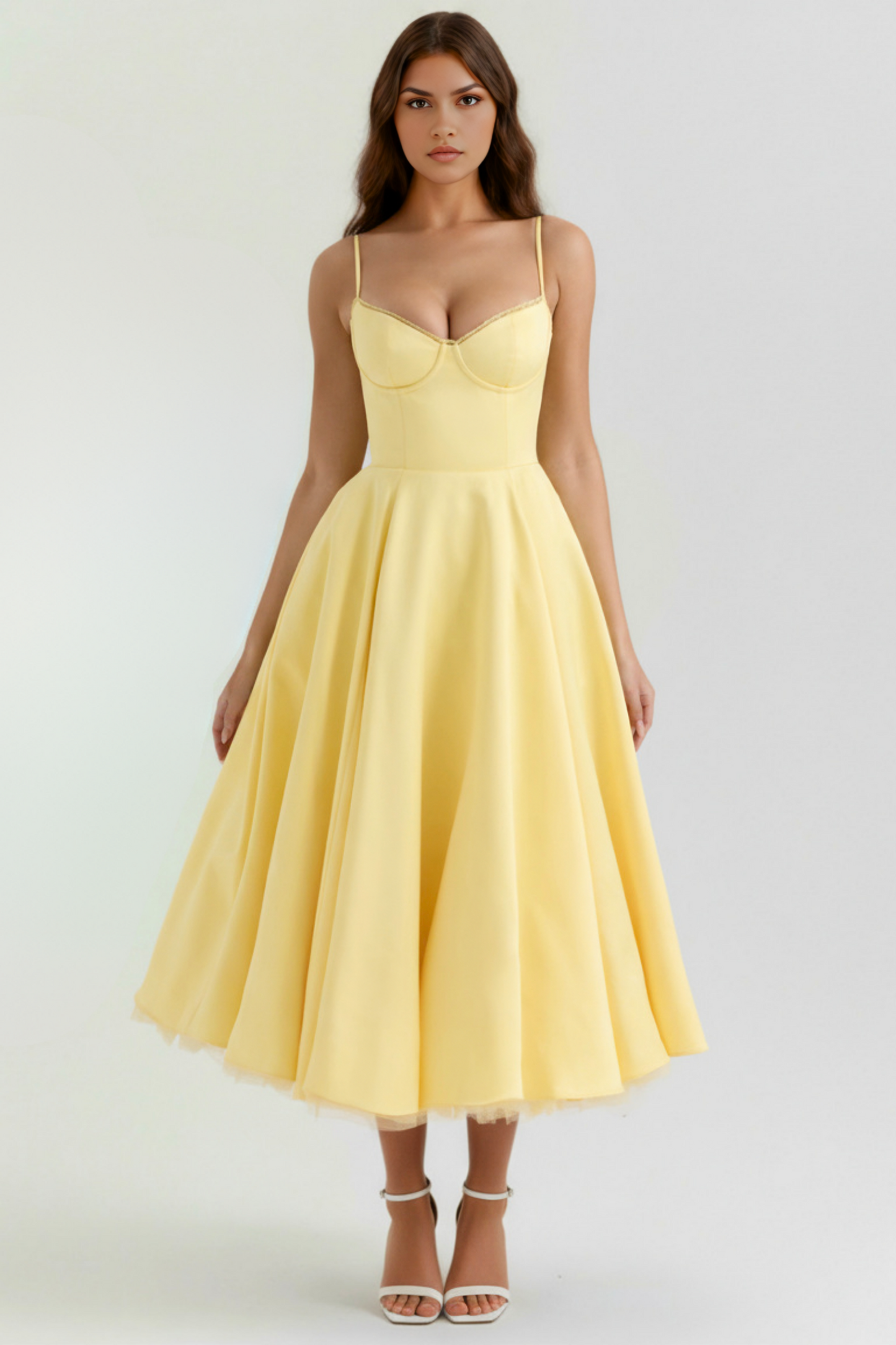Princess Fashion Sweetheart Tulle Midi Dress for Wedding Guests