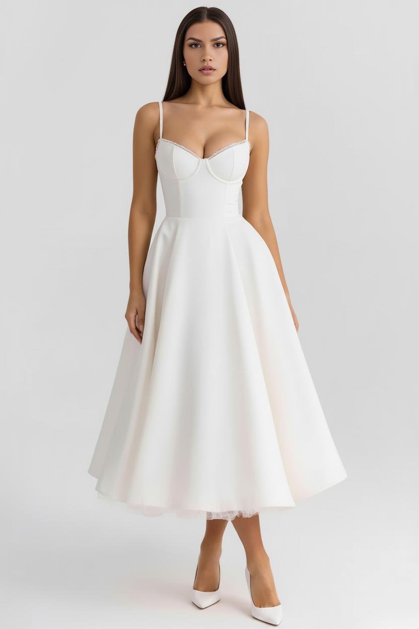Princess Fashion Sweetheart Tulle Midi Dress for Wedding Guests