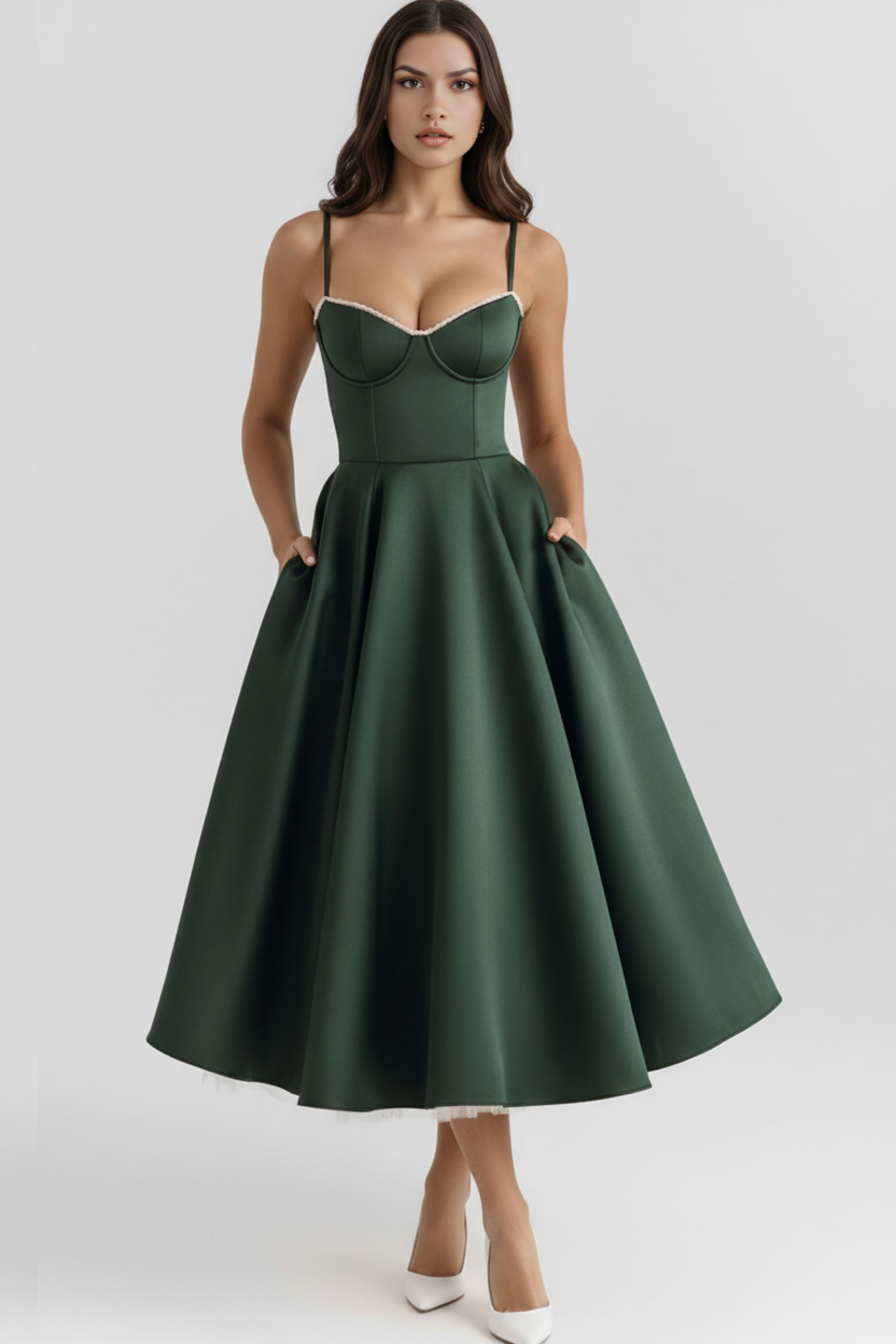 Princess Fashion Sweetheart Tulle Midi Dress for Wedding Guests