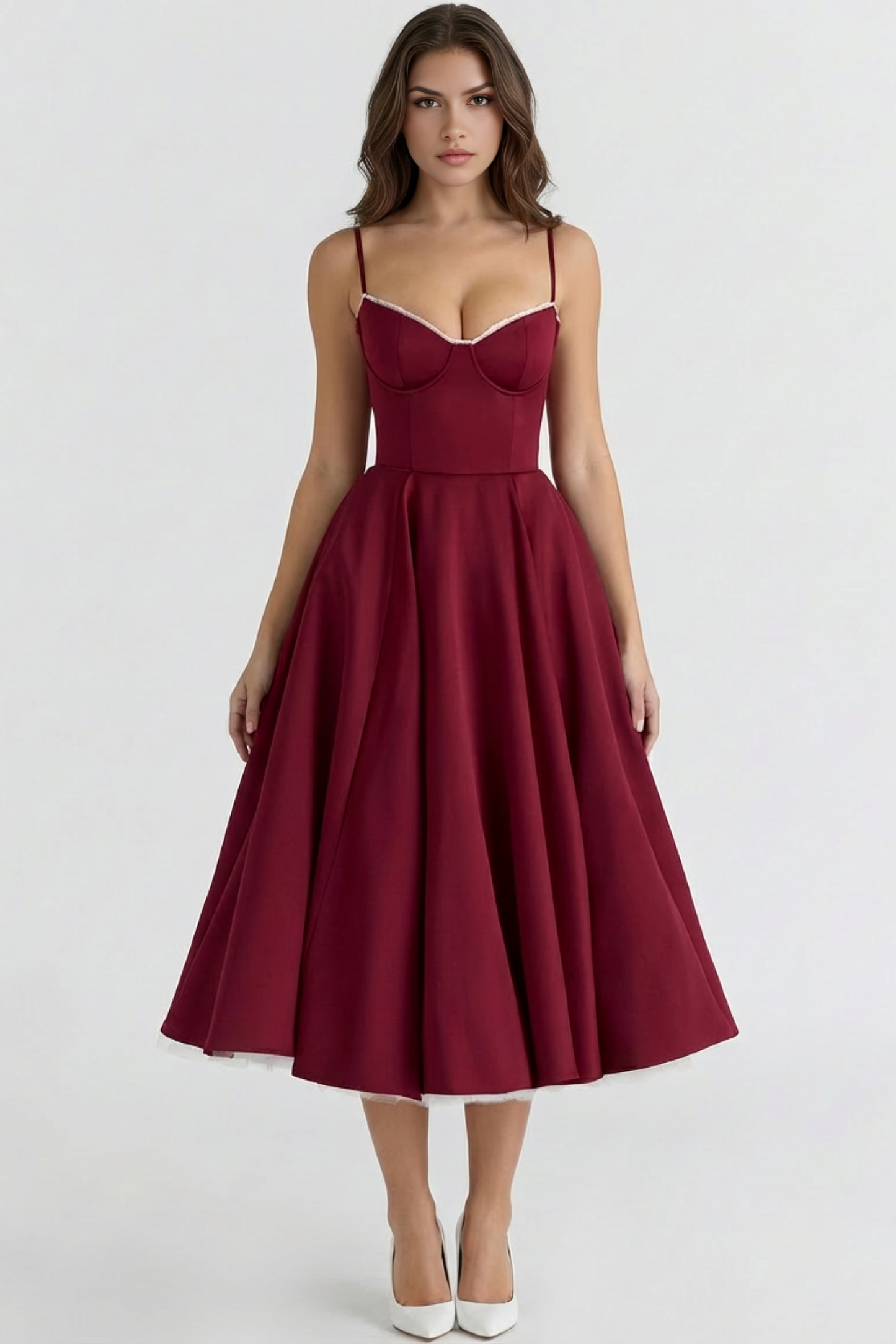 Princess Fashion Sweetheart Tulle Midi Dress for Wedding Guests