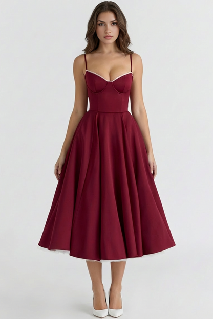 Princess Fashion Sweetheart Tulle Midi Dress for Wedding Guests